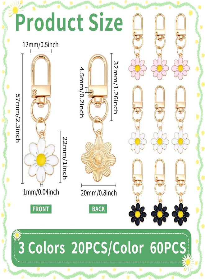 twinklemon 60PCS Flower Keychain Bulk Daisy Aesthetic Keychain Cute Bags Charms Key Chain Pendant Bulk Key Ring Charms for Handbags Earphone Case Purse Accessories - Image 2